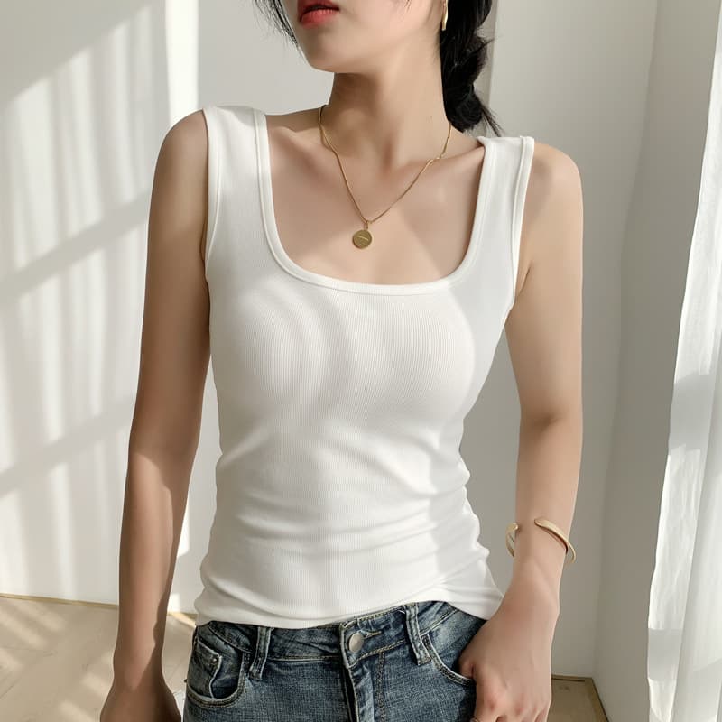 White camisole vest for women, summer outerwear, 2023 new style, slim fit, square neck, sleeveless, U-neck, base layer, innerwear.