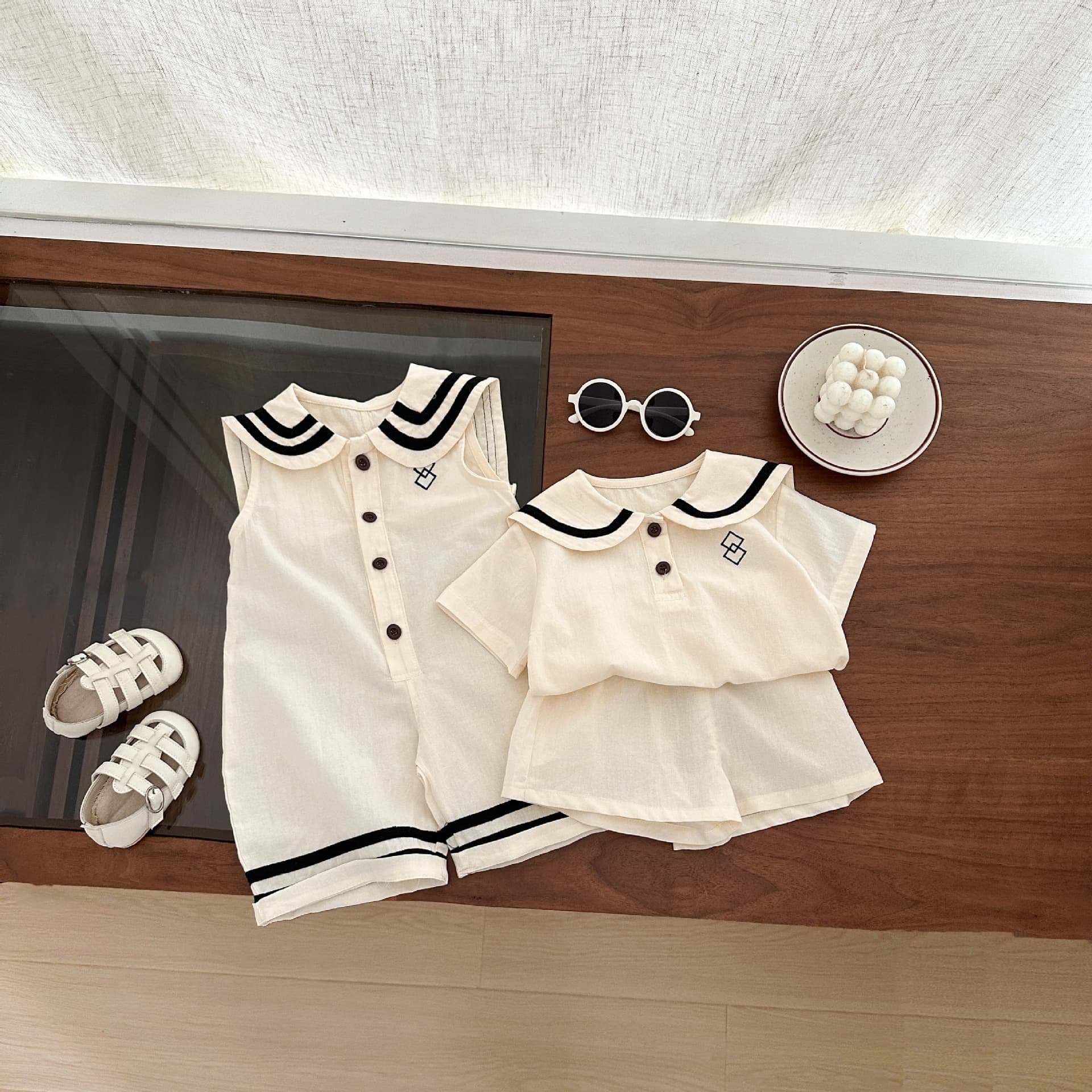 Baby Summer Cute Romper Stylish Navy Collar Bodysuit Infant Jumpsuit Thin Outfit for Going Out