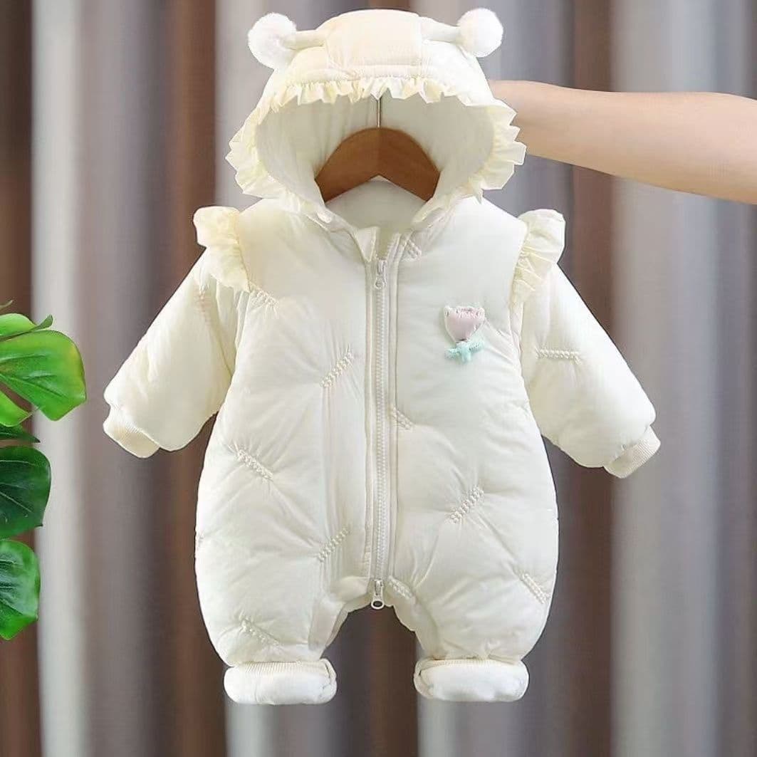 Baby Girl Clothes Winter Outfit Newborn Romper Fleece Lined Cotton Suit for Crawling Outdoor Polyester Fiber Zipper Sweet Style
