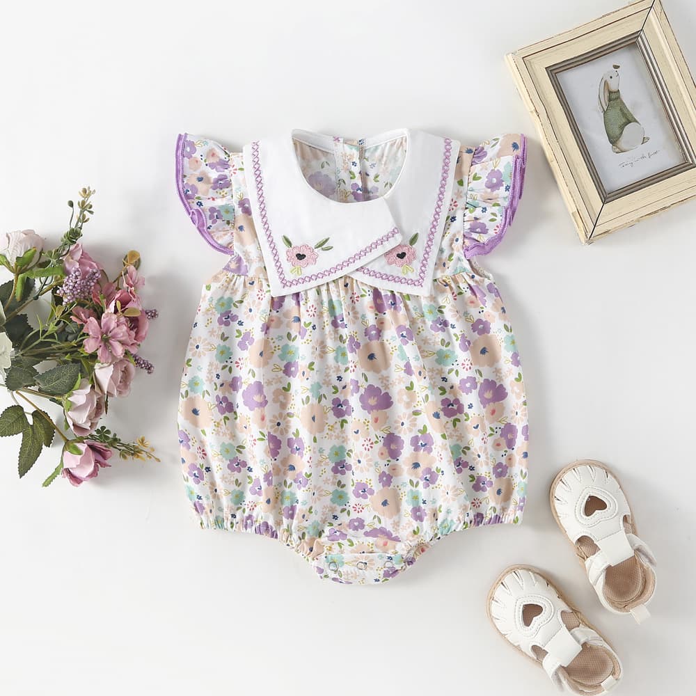 Summer Floral Baby Girl Clothes Full Month One Hundred Days Bottom Wrap Clothes Infant Girls Romper Casual Cotton Onesie