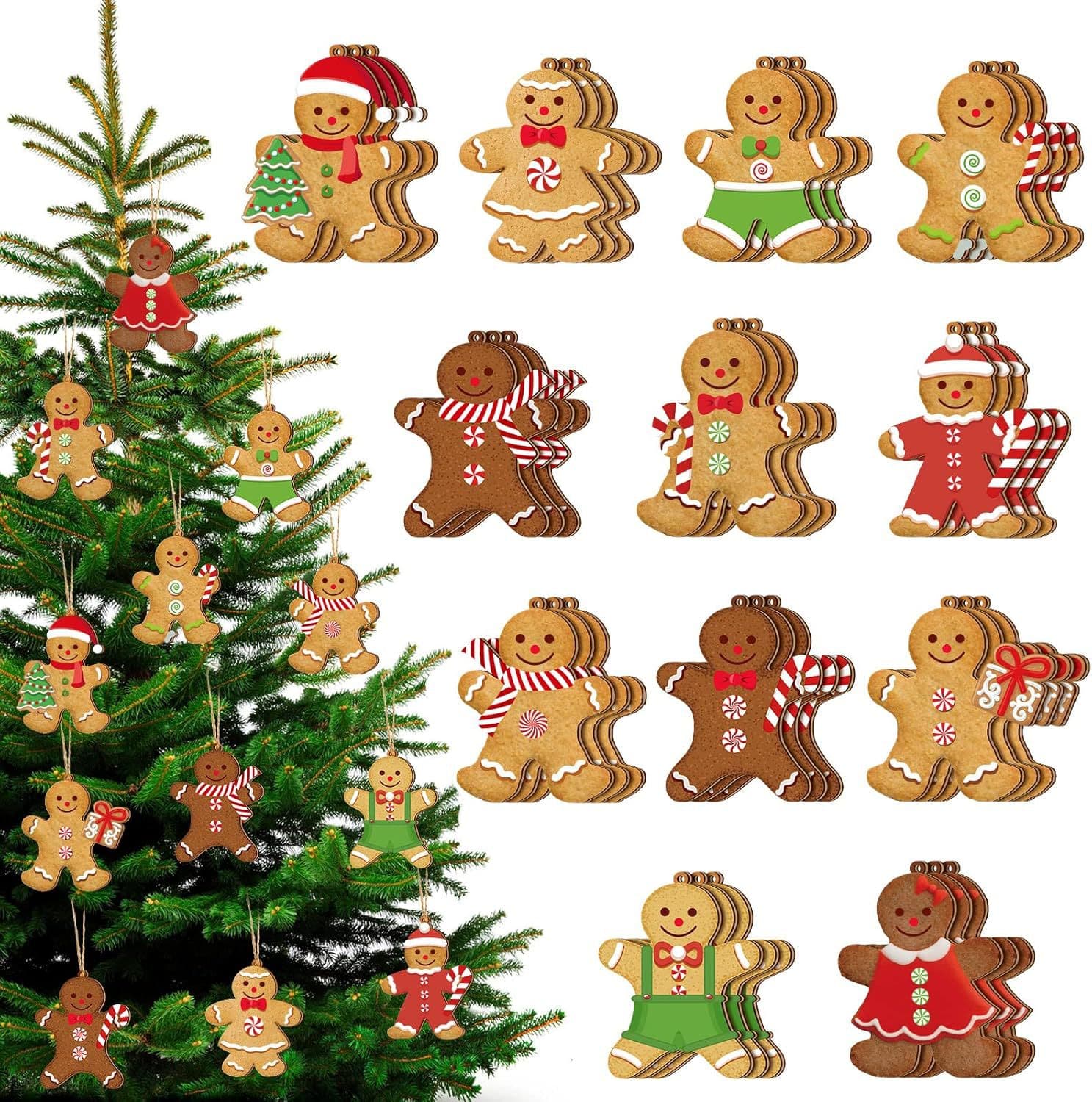 Christmas Gingerbread Man Ornaments Multi-Style Party Decoration Fun Cartoon Wooden Hanging Craft