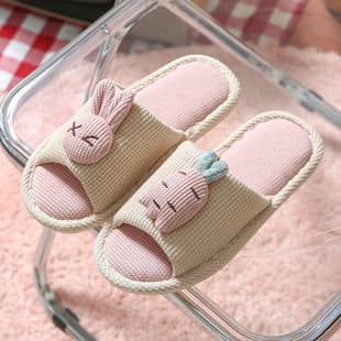 Shein Cross-Border Four-Season Linen Slippers, Parent-Child Open Style Home Indoor Non-Slip Wood Floor Couple Shoes for Men and Women