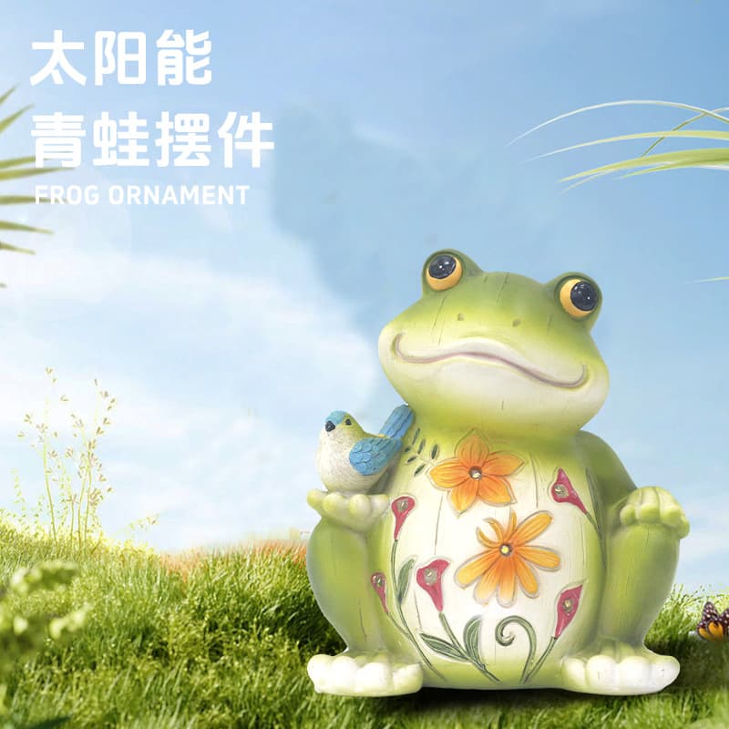 Cross-border Outdoor Garden Courtyard Decorative Resin Ornament Cute Frog Light Bird Solar Light