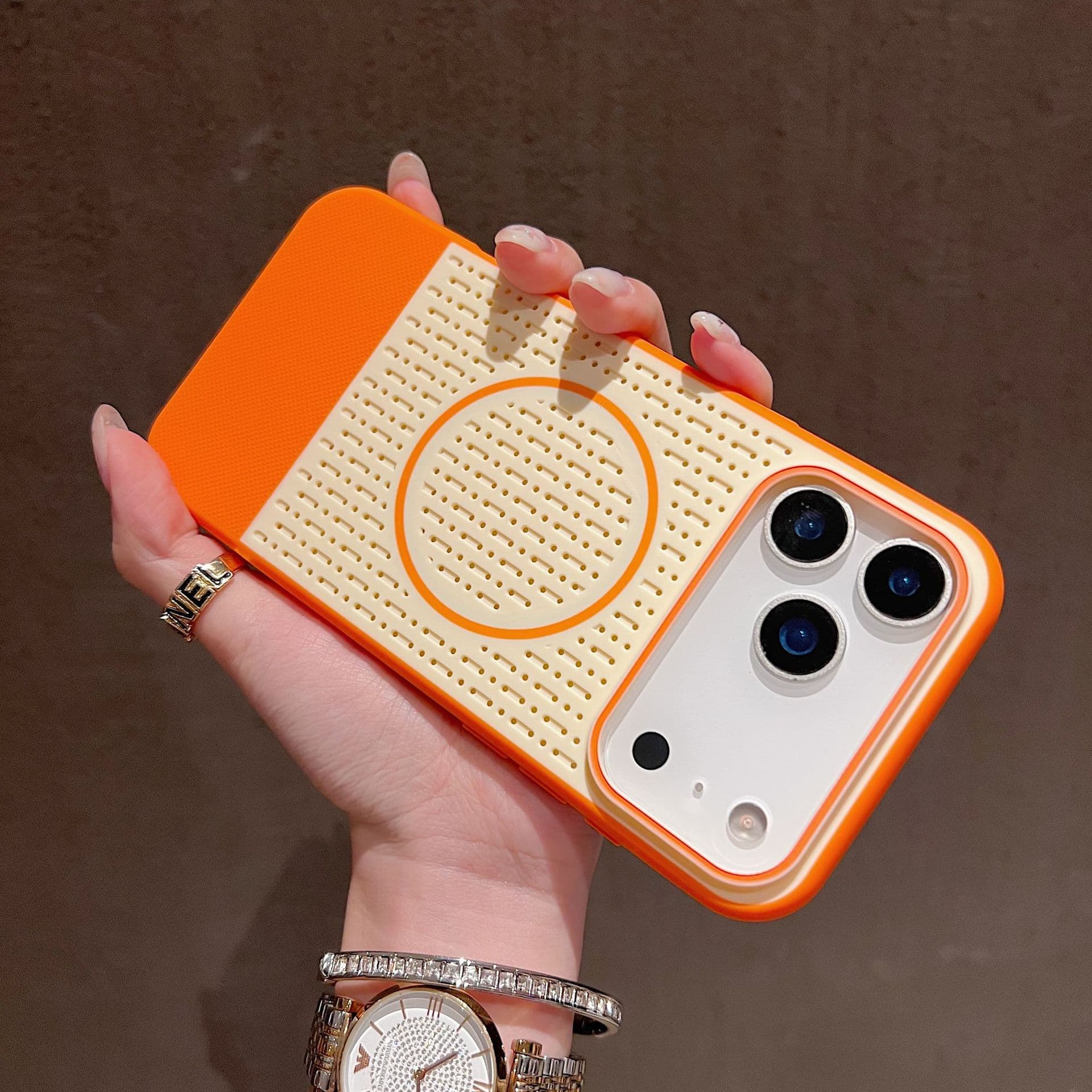 New Style Compatible with iPhone 18 Pro Max Mesh Heat Dissipation Phone Case, Contrast Color Magnetic Apple 17 Shockproof Protective Cover