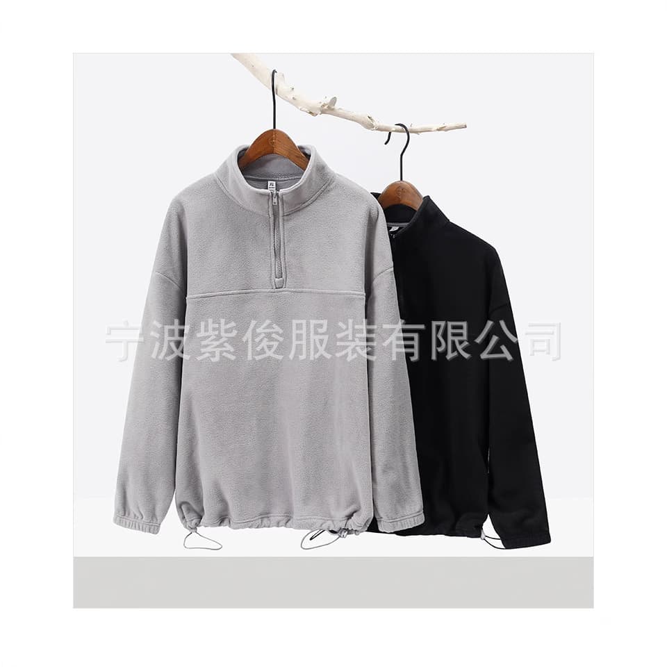 Men's 300g double-sided polar fleece lapel trendy brand sweatshirt new loose drawstring plus velvet half-zip sweatshirt plus velvet