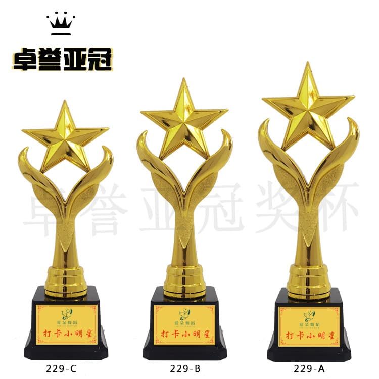 Manufacturer produces five-pointed star trophies as souvenirs for children and students in dance, singing, public speaking, sports, and creative competitions.