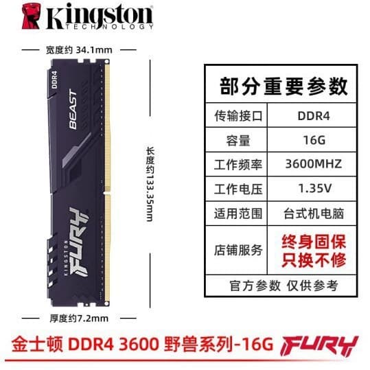 Kingston Beast DDR4 Desktop Memory 3600 Single Module