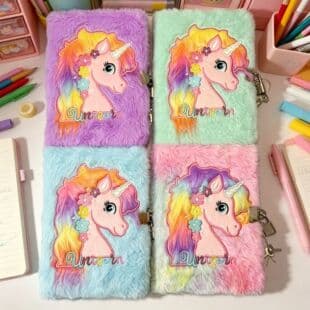 Unicorn A5 Cartoon Plush Notebook for Kids with Lock, Cute Diary for Girls, Scrapbook