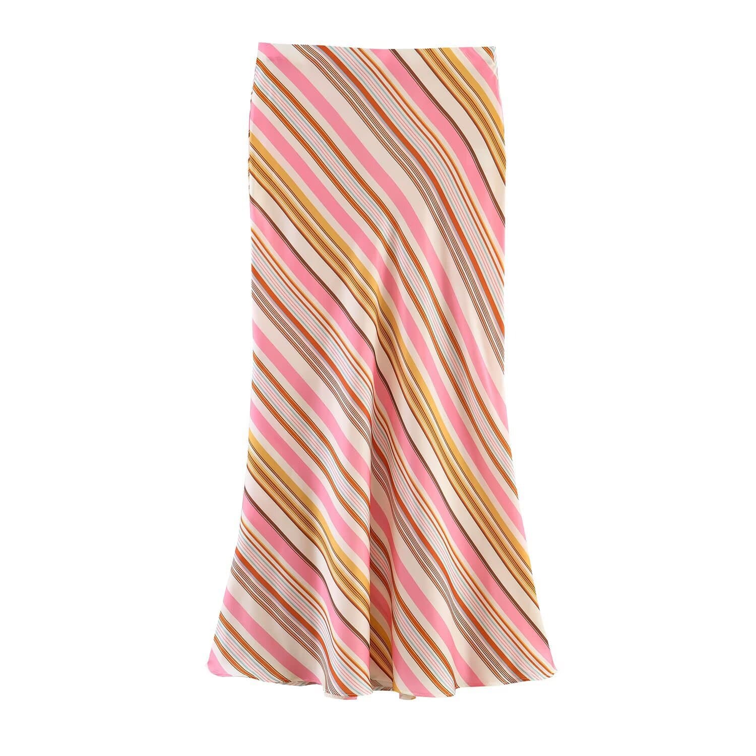 TAOP&ZA Women's 2026 Summer New High-Waist Silk Texture Multi-Color Striped Long Skirt 6929419