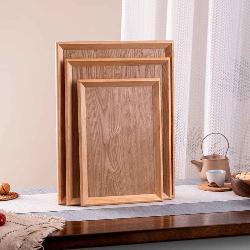 Wooden Rectangular Tray Bread Plate Hotel Solid Wood Dining Utensils Tea Cup Holder Wooden Serving Plate Kitchen Tableware