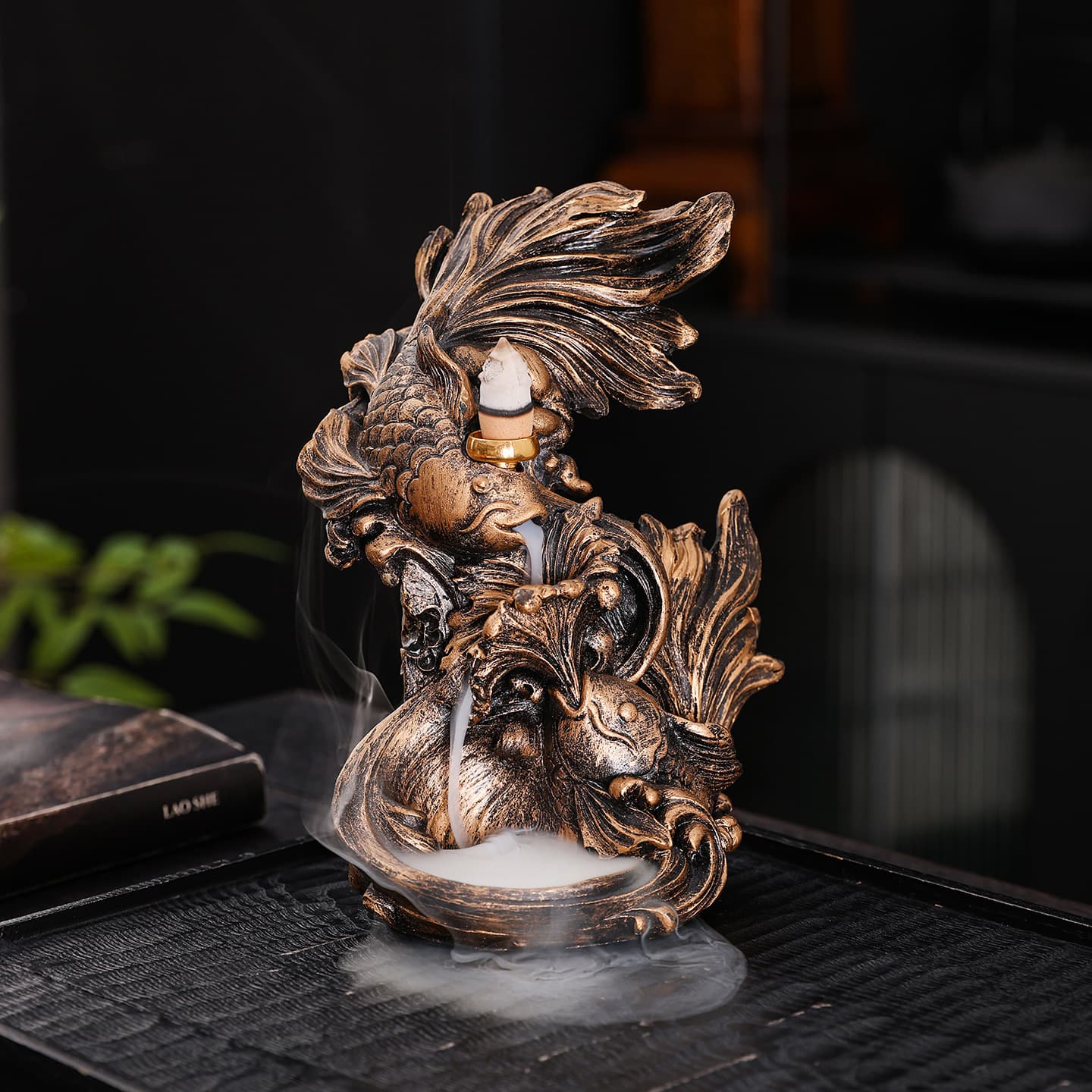 Cross-Border Resin Backflow Incense Burner Home Decor Creative European-Style Goldfish Ocean Wave Backflow Incense Burner Home Accessories