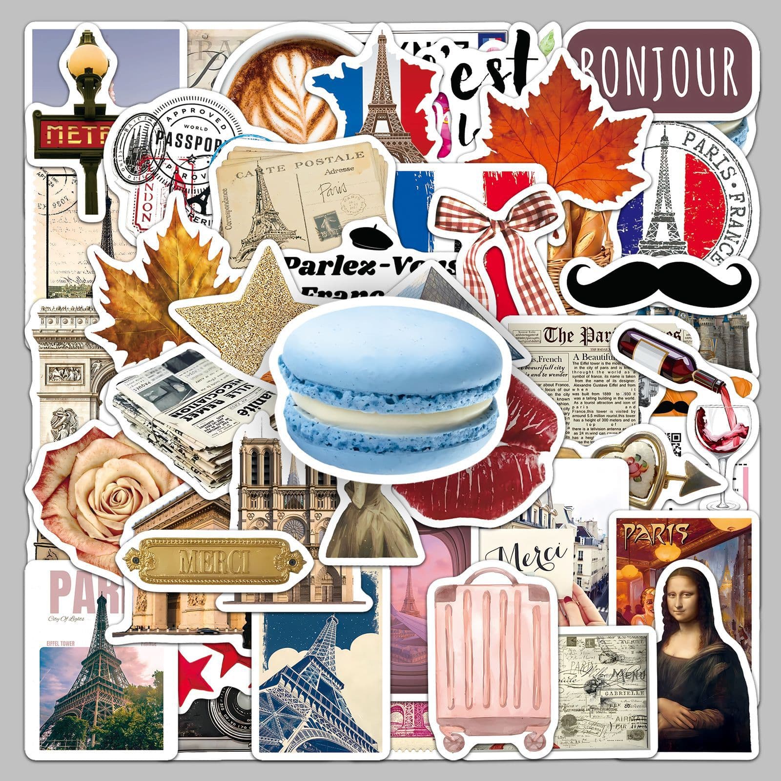 50 French travel diary stickers, logos, buildings, outdoor scenery, cross-border hot selling notebook luggage stickers