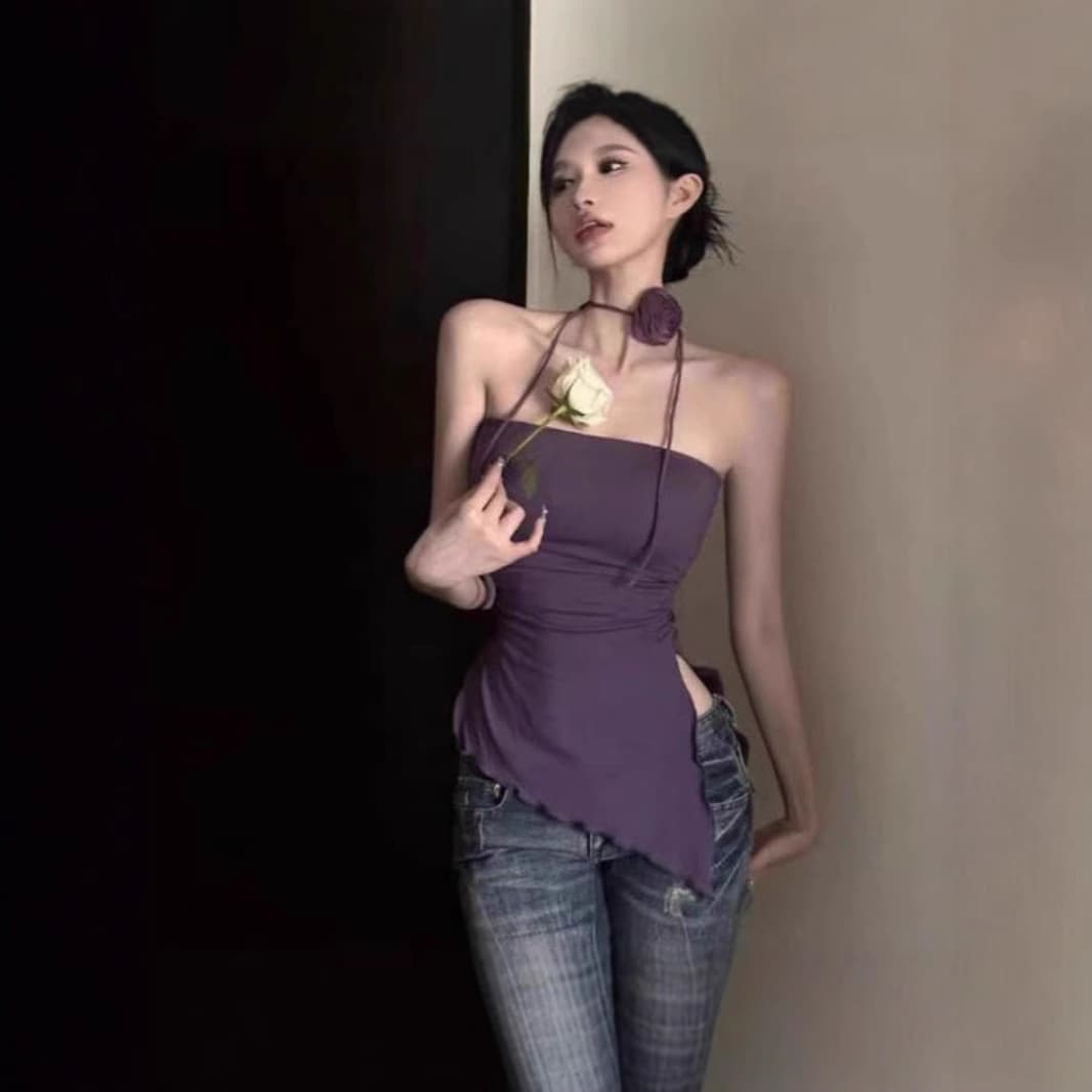 Sweet and Spicy Sexy Slit Tube Top Camisole Women 2024 New Slim Fit Short Top