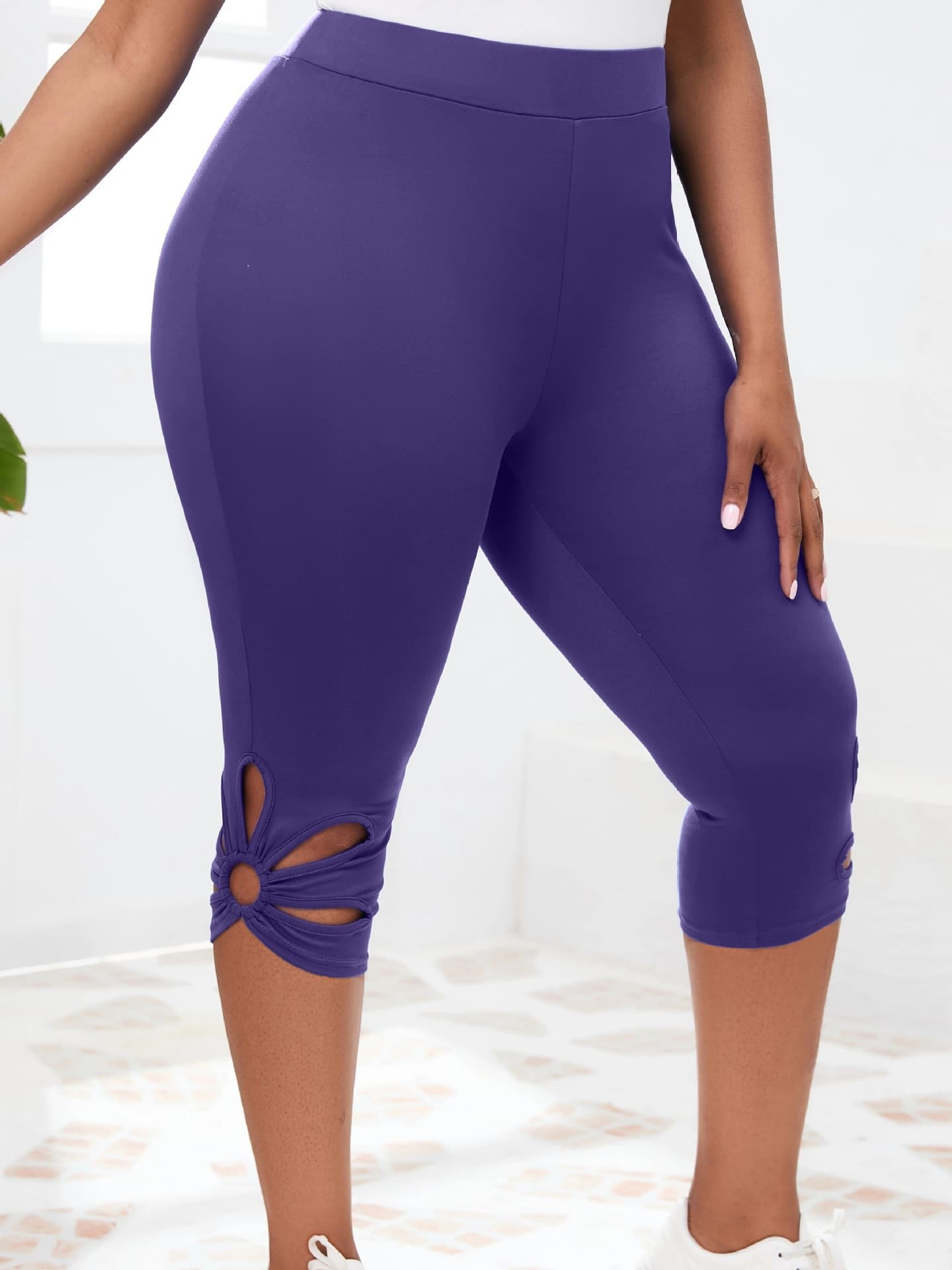 New European and American Style Leggings for Cross-border Amazon Women's Solid Color Hollow Out Comfortable Sports Casual Capri Leggings
