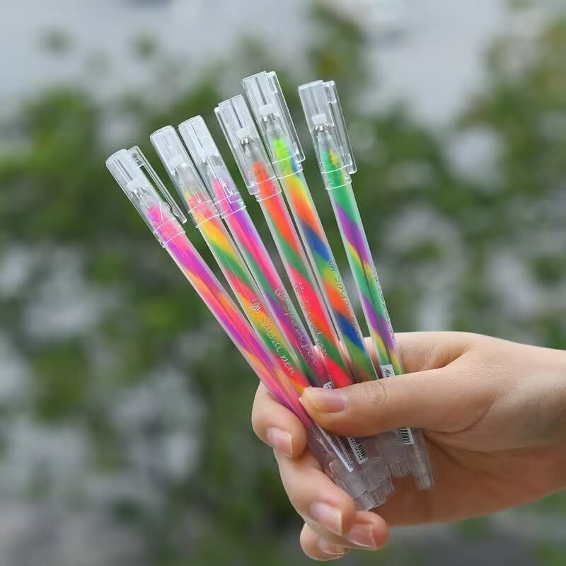 Rainbow Pen Mixed Color Multi-Color Greeting Card Spiral Pen Glitter Pen Gradient Student Notebook Pen Graduation Season