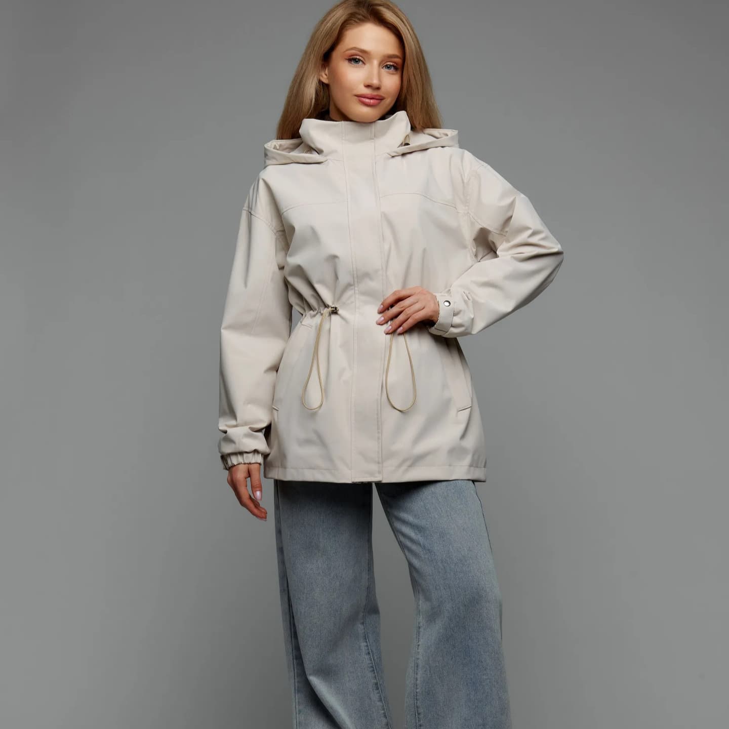 European and American Cross-Border Casual Outdoor Drawstring Waist Windbreaker Jacket Sports Mountaineering Coat Outerwear for Women