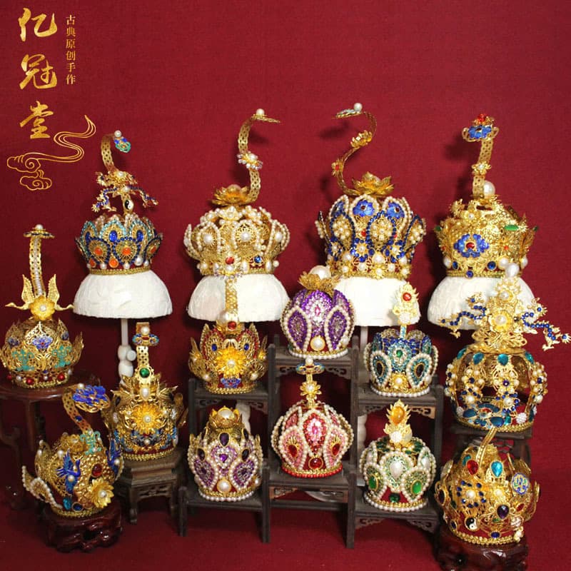 Handmade Taoist Crown Lotus Coronet Retro Court Gilded Hat