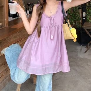 Sweet Lace-Up Purple Vest Dress for Women 2026 Summer New Loose Fit Slimming A-Line Babydoll Dress