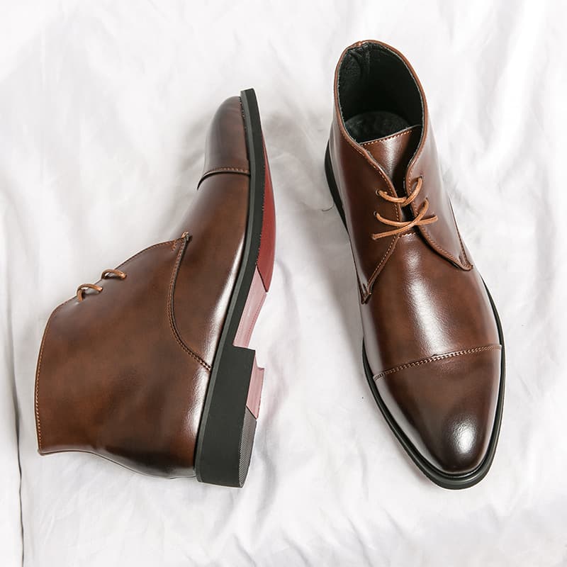Cross-border Large Size High-top Pointed Toe Men's Boots, Autumn/Winter New Business Formal British Fashion Lace-up High-top Leather Boots