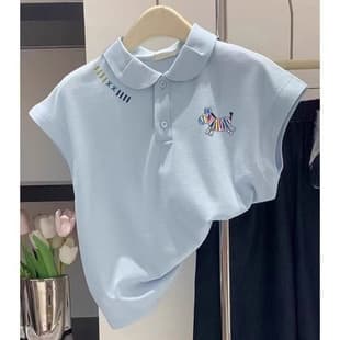 Middle and Big Girls Fashion T-Shirt Polo Summer Printed New Casual Sweet Trendy Outerwear Top Turn Collar T-Shirt