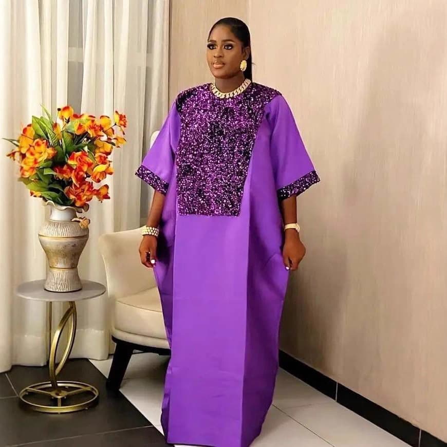 Cross-border Elegant Round Neck Sequined Fabric Dress African Ethnic Style Loose Long Robe Party Dresses