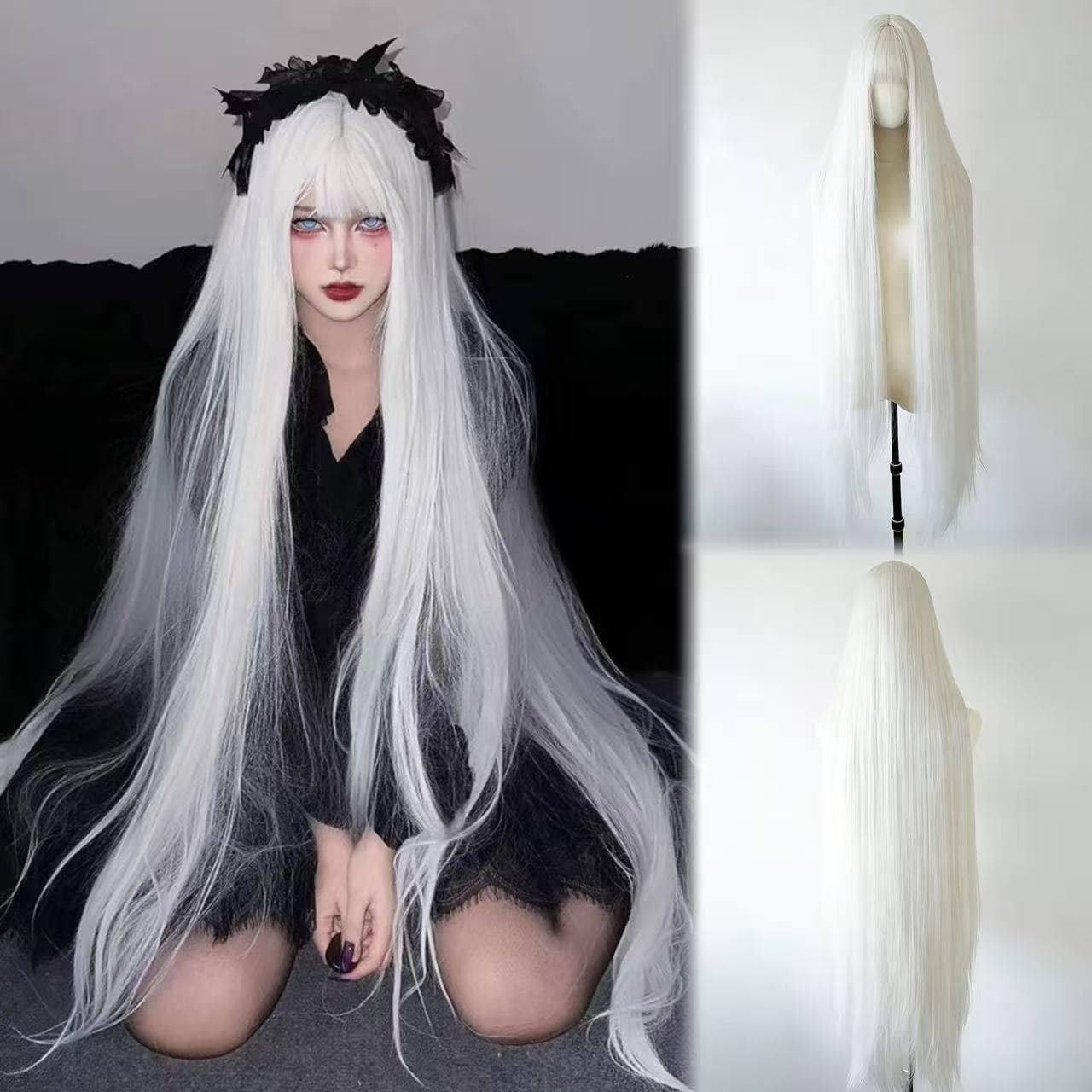 Shunxi White Wig Extra Long 1 Meter Straight Hair Lolita Full Wig for Women 100cm Photo Shoot Cosplay Universal