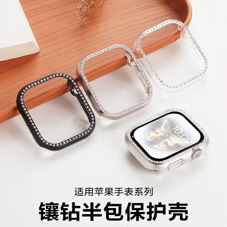 Apple Watch Case for Apple Watch S10 Single Diamond Protective Case Electroplated S8 Diamond Hollow Bezel Case