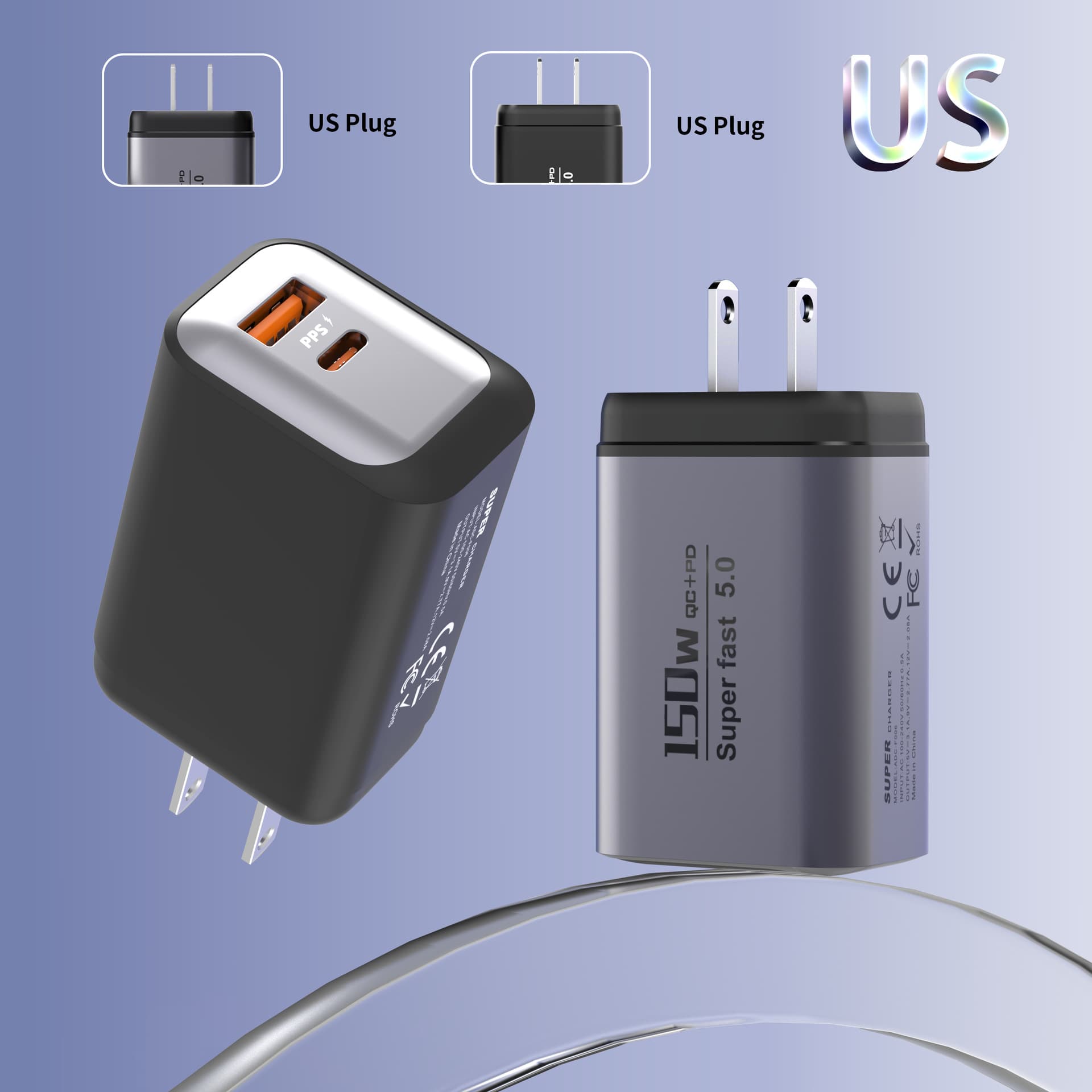 Super fast charging 150W full protocol charger head travel charging smart small appliances multi-port fast charging head European, American and British regulations