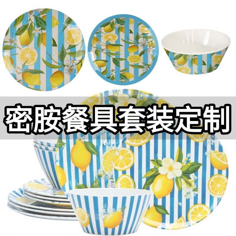 Cross-border customized Melamine tableware set Amazon foreign trade full-page pattern best-selling 12-piece tableware set