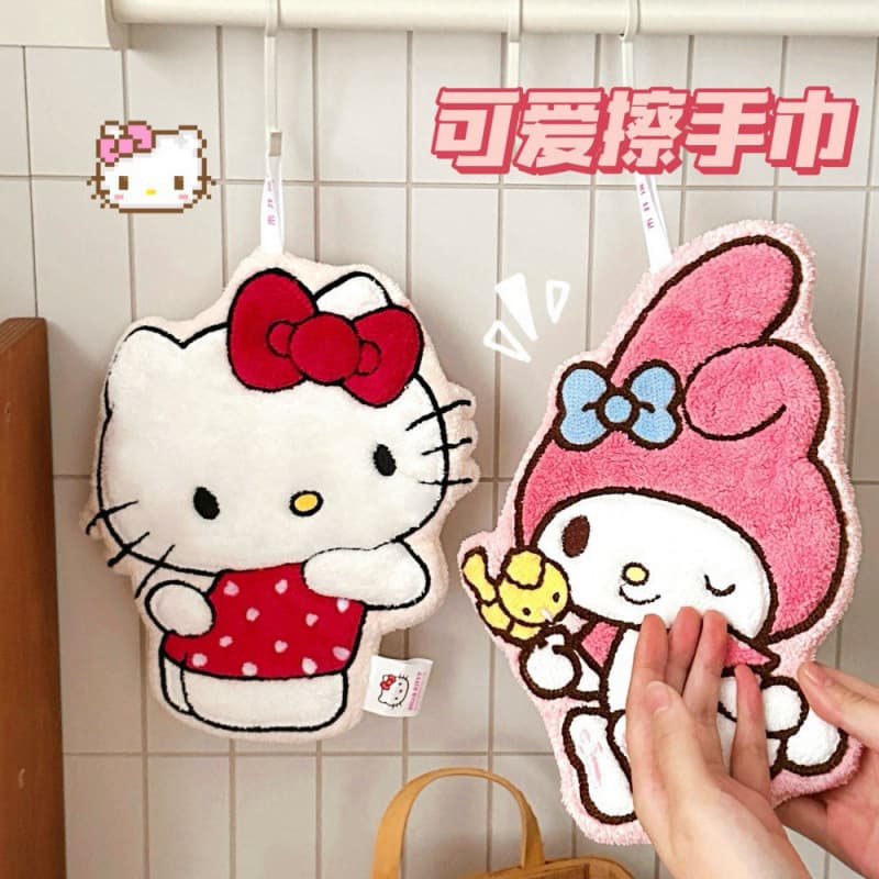 Cute Cartoon Hello Kitty Hand Towel Hanging Thick Absorbent Quick-Dry Kitchen Bathroom Washroom Towel