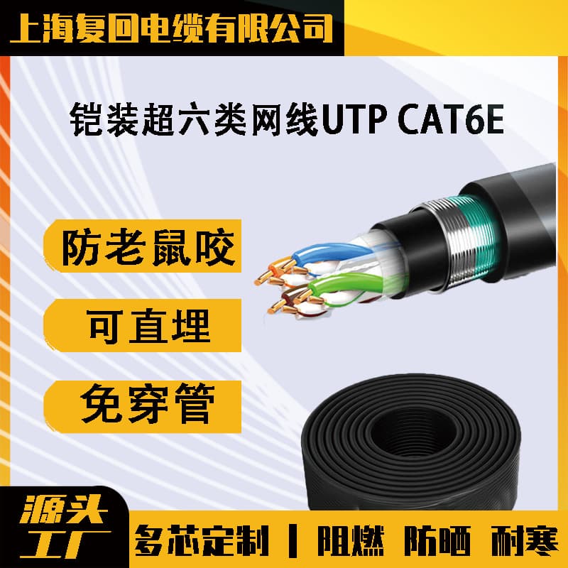 National Standard Armored Super Category 5/6 Network Cable UTP CAT6E 0.5 Oxygen-Free Copper POE Monitoring Twisted Pair Unshielded