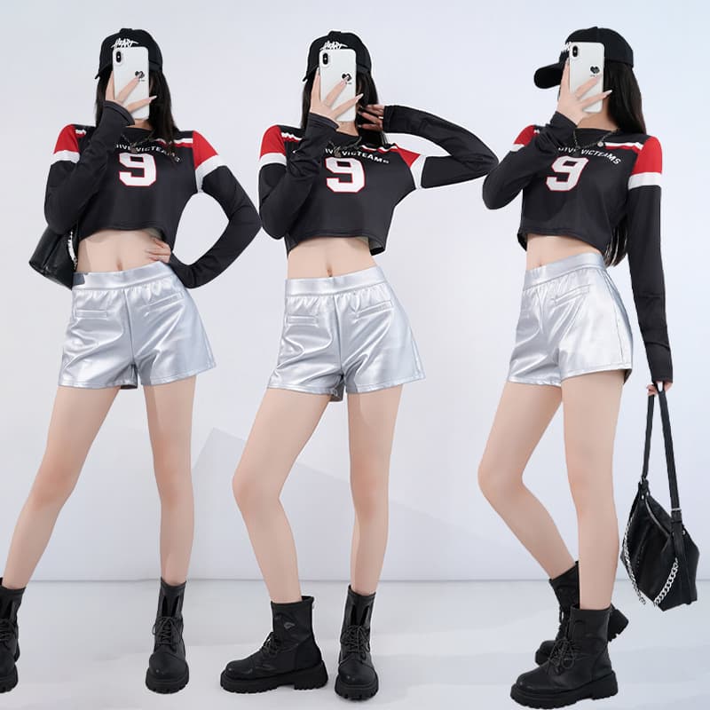 New sexy jazz dance costume set for girl group performances, patent leather stage outfit, K-pop dance costume, Kopo stage costume.
