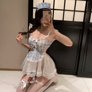 Sexy Lingerie Tempting Blue Plaid Flirty Fun Underwear Maid Pure Desire Women's Sexy Clothing Flirting Sleepwear