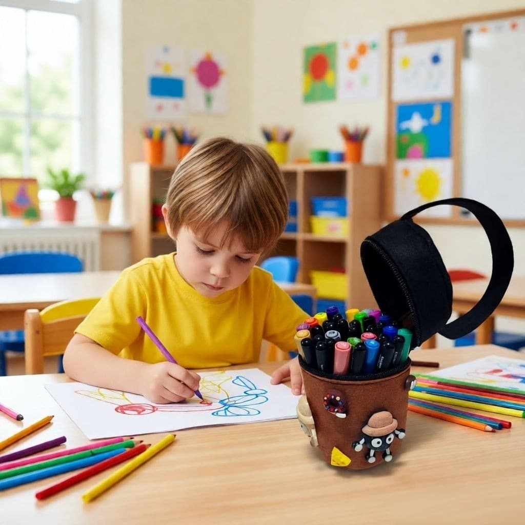 Kids Paint Brush Storage Bag Cartoon Hole Style Organizer for Kindergarten Markers Boys Girls Multifunctional Storage