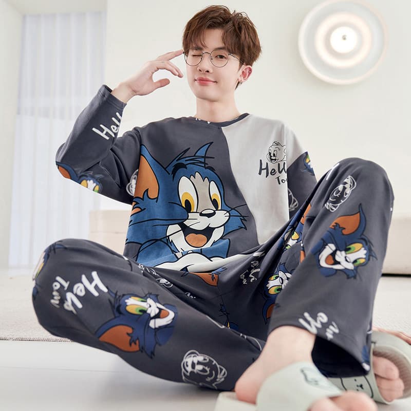 Men's Long-Sleeve Pajama Set Spring/Fall Thin 2025 New Cartoon Plus Size Youth Student Homewear