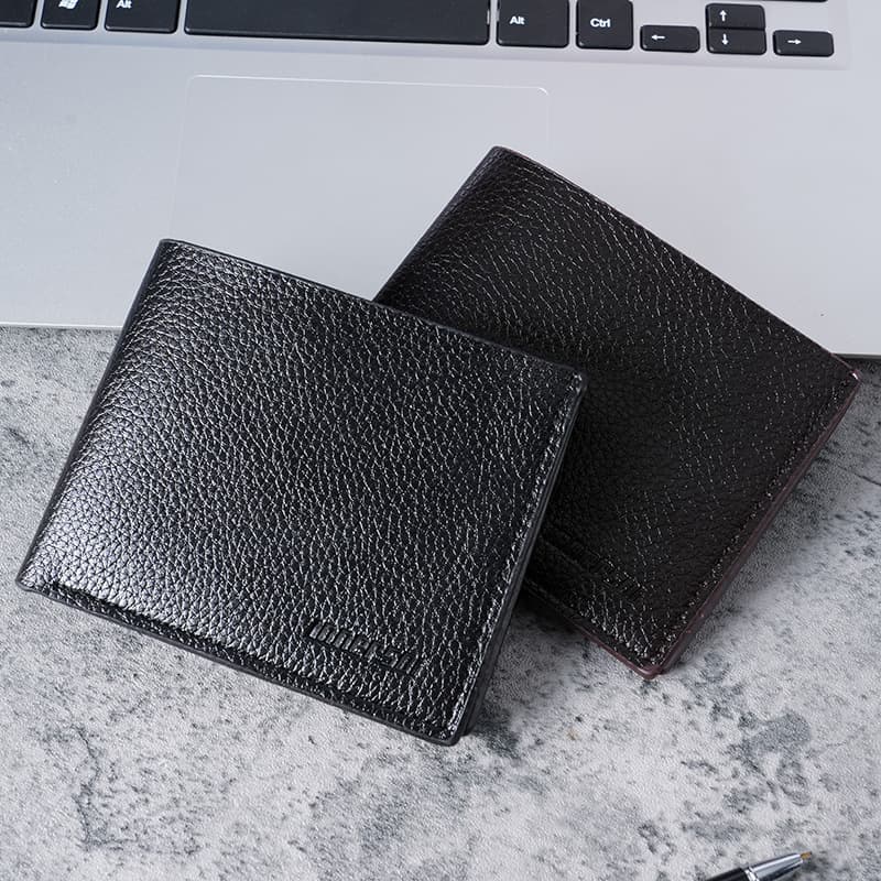 Short Wallet with Zipper for Men, Horizontal Billfold, Wholesale Ultra-Thin Two-Fold Simple PU Leather