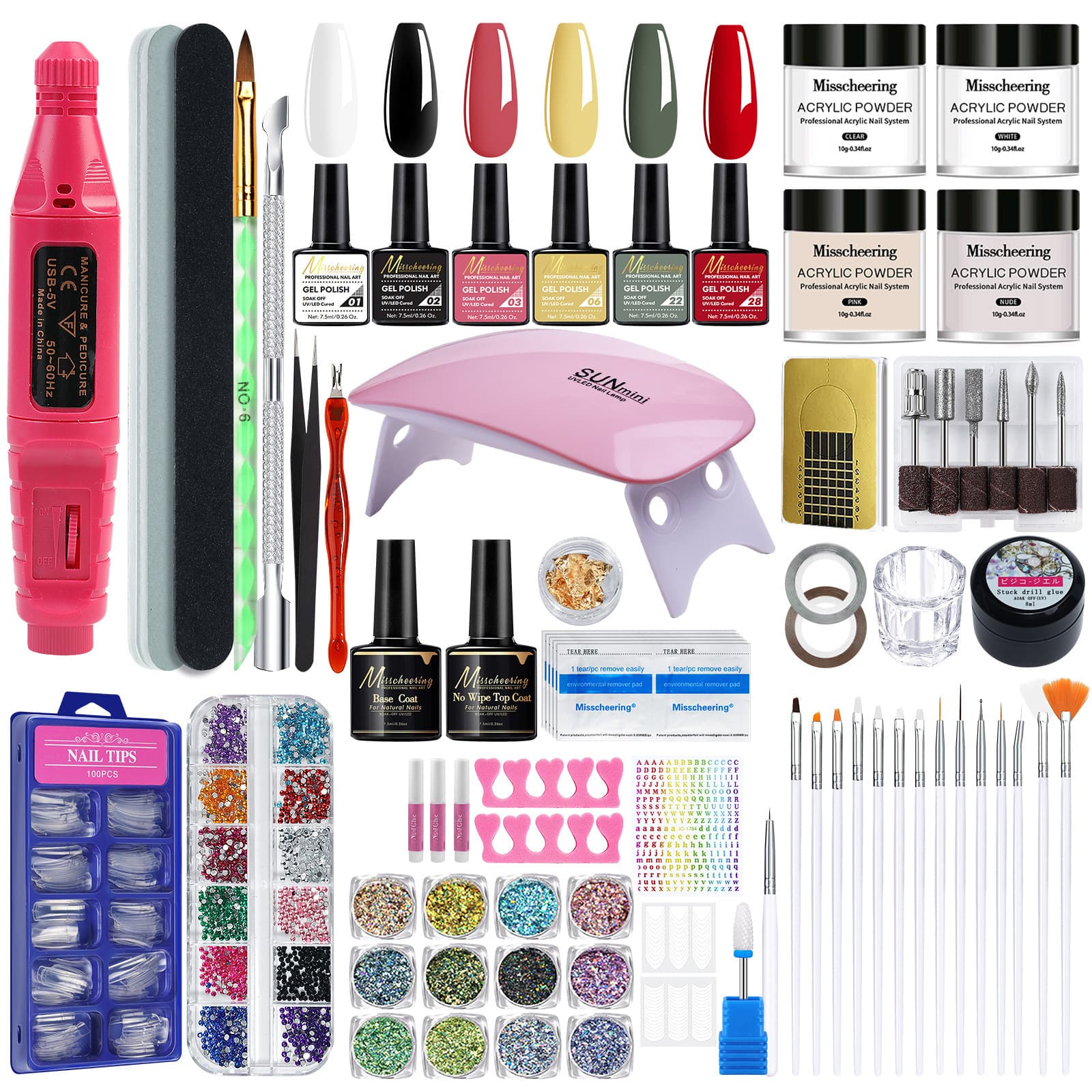 Gel Polish 35-Piece Full Nail Art Tool Set with Nail Forms, Brushes, Lamp, Drill, and Files - Wholesale