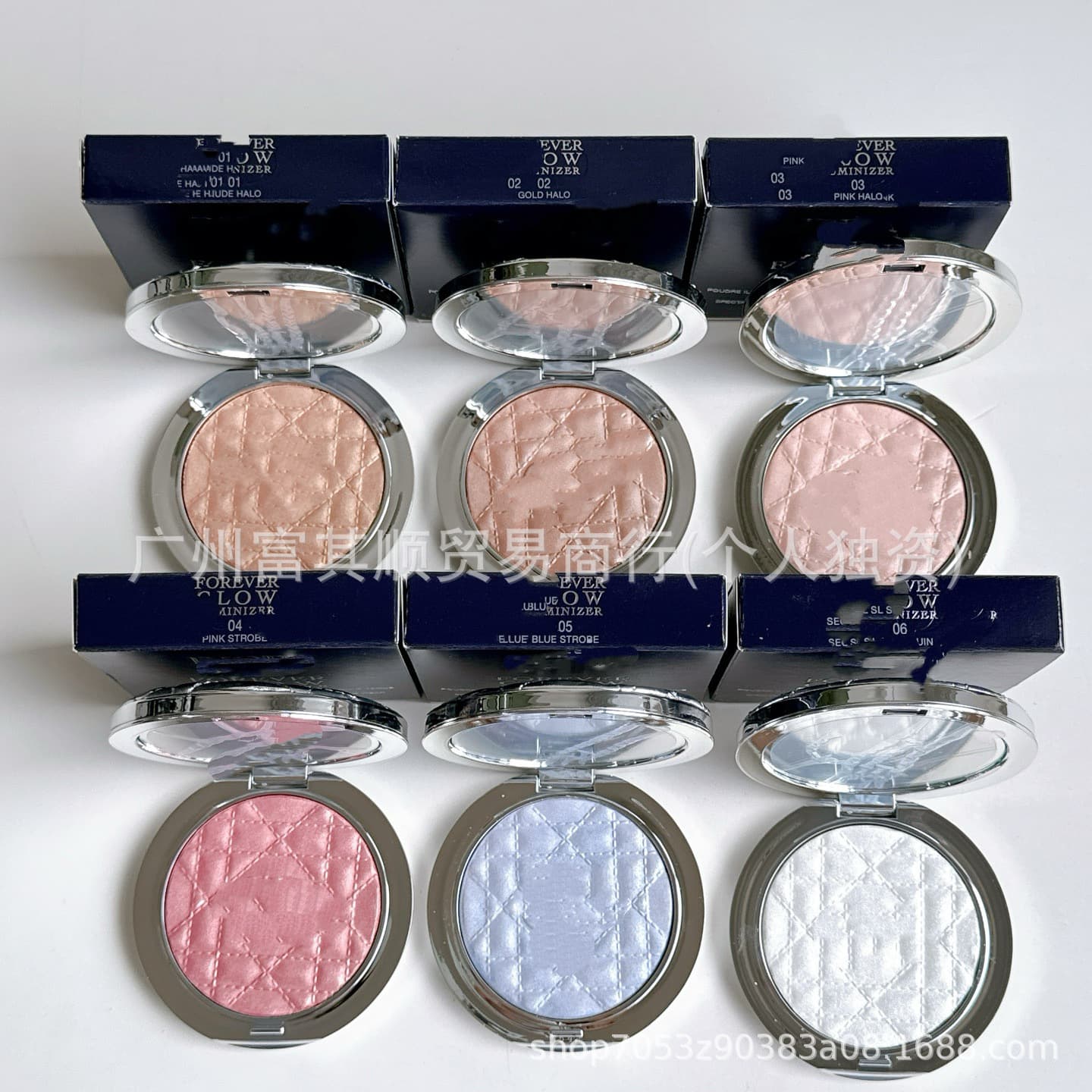 New Export Silver Leather Highlighter Powder Compact Contour Palette - Shimmer Eyeshadow Powder Foundation 6g
