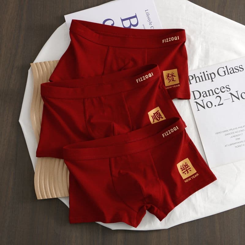 Zodiac Year Wine Red Men's Underwear Trendy Breathable Mid-rise Men's Boxer Briefs Comfortable Festive Fortune New Style