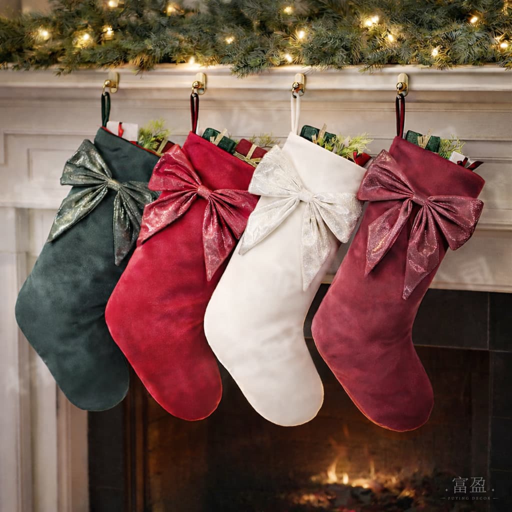 Christmas stockings 18 inches, bow decorative socks, Christmas fireplace pendant, Christmas tree decoration, gift bag