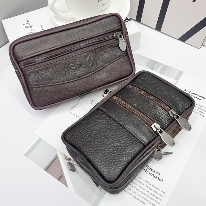 Men's Genuine Leather Phone Bag Large Cowhide with Belt Loop Waist Pack Construction Site Multi-functional Men's Waist Pack Factory Wholesale