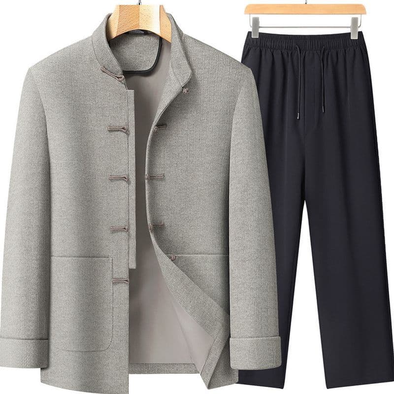 Middle-Aged and Elderly Tang Suit Men's Spring and Autumn Jacket New 2025 Chinese Style Elderly Hanfu Set Dad's Zhongshan Suit