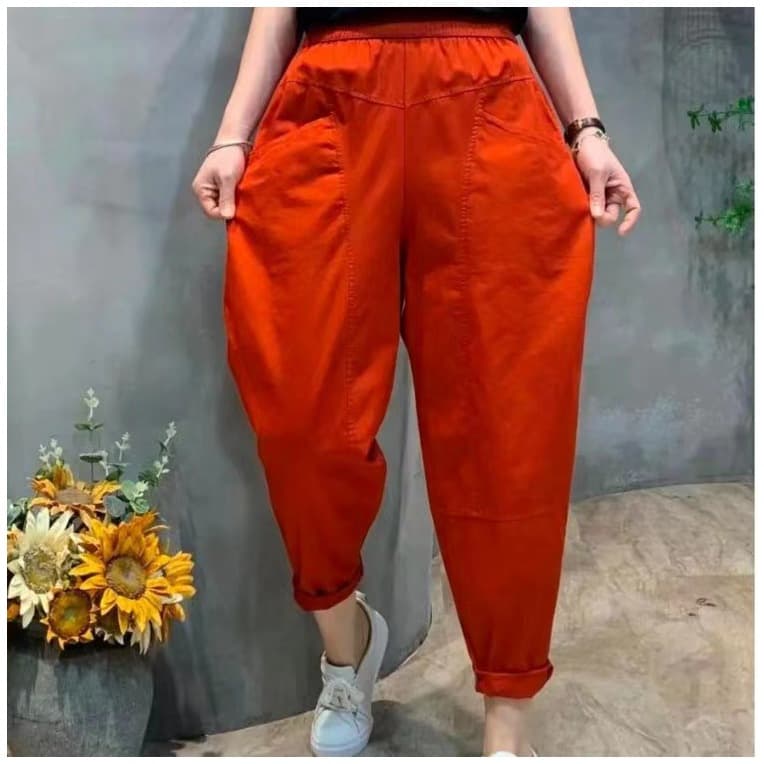 2024 New Slim Fit Women's Harem Pants Spring and Autumn Style Fashionable Elastic Waist Versatile Loose Nine-Point Pants