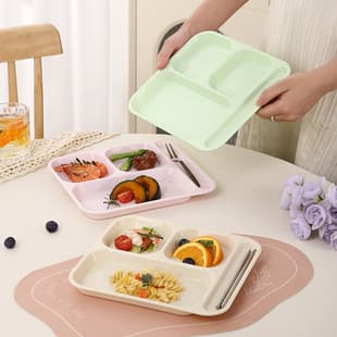 Plastic Divided Plate, Three-Compartment Square Sectional Plate, Home Use Weight Loss Plate, Breakfast Plate, Dried Fruit and Snack Tray, Separated Serving Plate