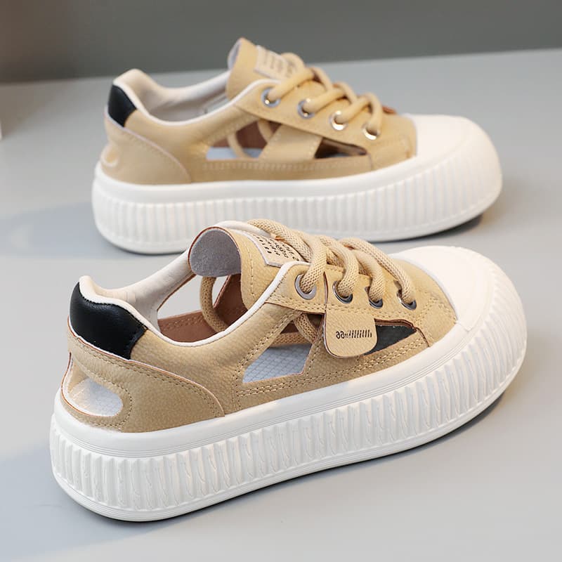 FM15 New Hollow Women's Shoes Summer 2025 Fashion Casual Breathable Thick Sole Heightening Versatile White Sneakers Sandals