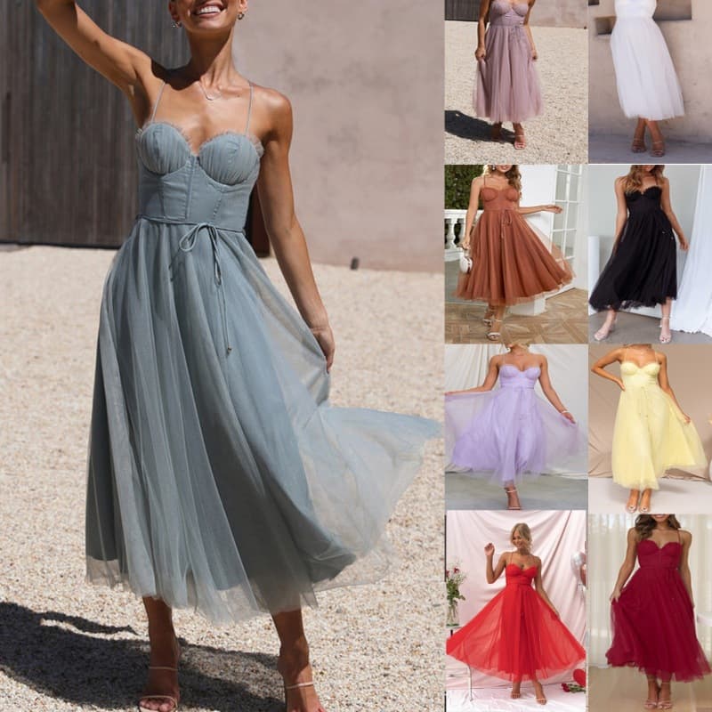 Cross-Border European and American Dress Spring Summer New Sexy Spaghetti Strap Casual Dress INS Vacation Multicolor Women's Dress