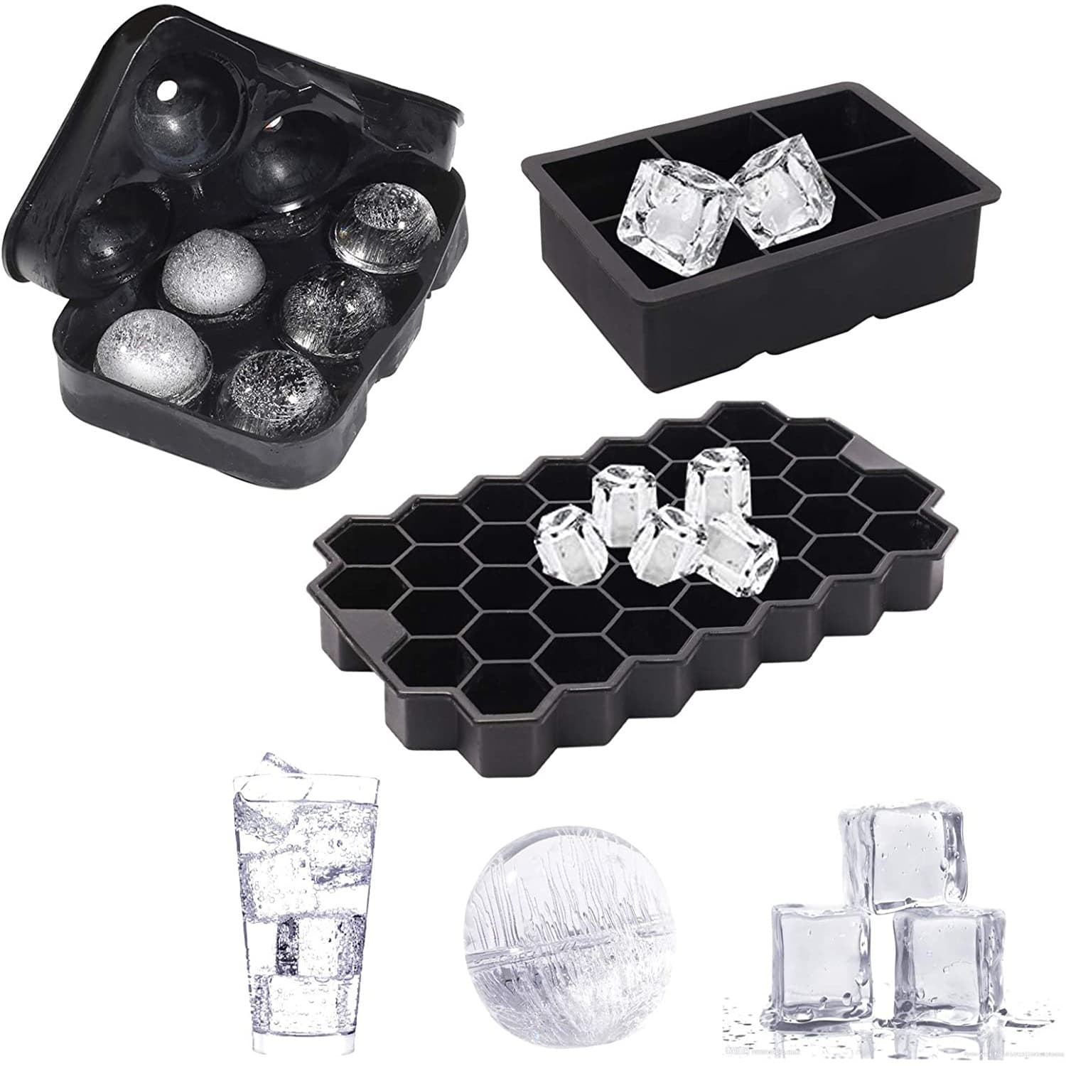Food Grade Silicone Ice Tray Set 6 Round Ice Trays 6 Linked Square Ice Trays Honeycomb Ice Tray Easy Unmold Quick Freeze Modern Simple