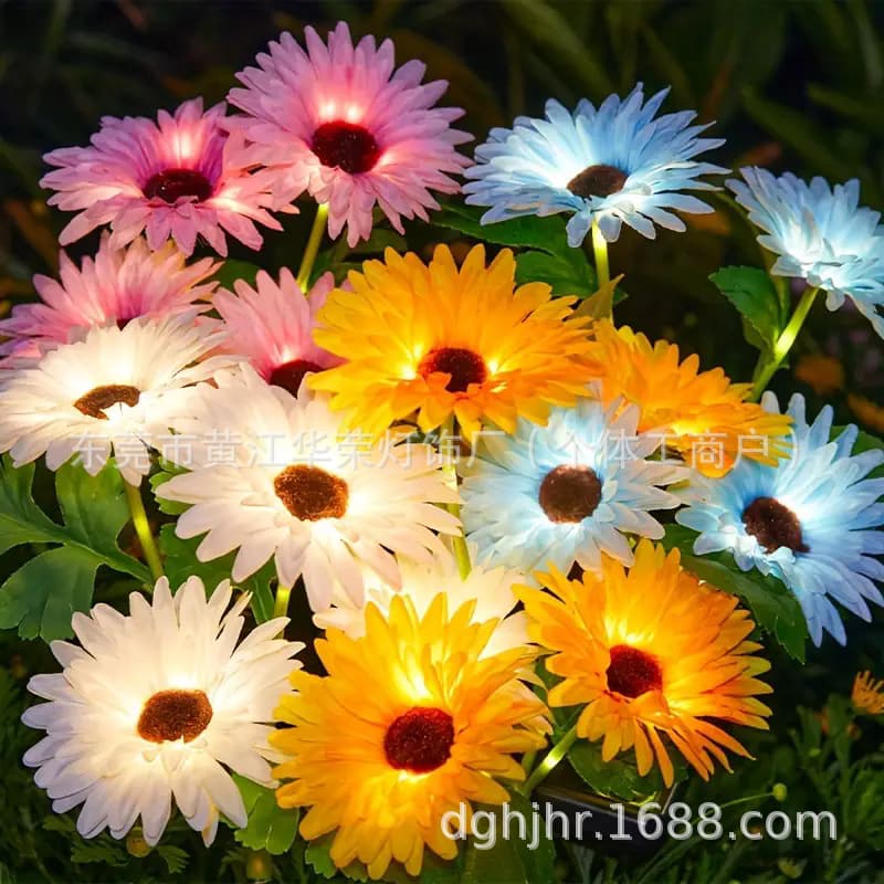 Cross-border Solar Waterproof Artificial Daisy Flower Lights Outdoor Garden Yard Decorative Lights Ambient Ground Insert Lawn Lights
