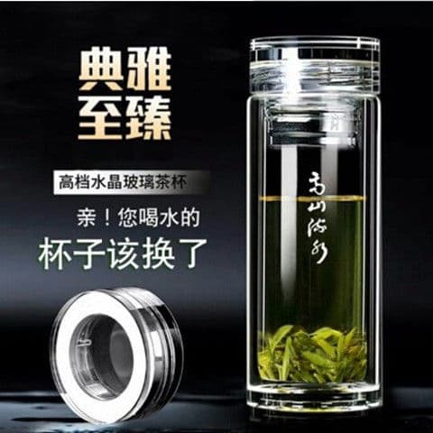 Crystal double-layer thickened glass cup, unisex student car portable heat-proof filtered transparent tea brewing cup, cross-border e-commerce