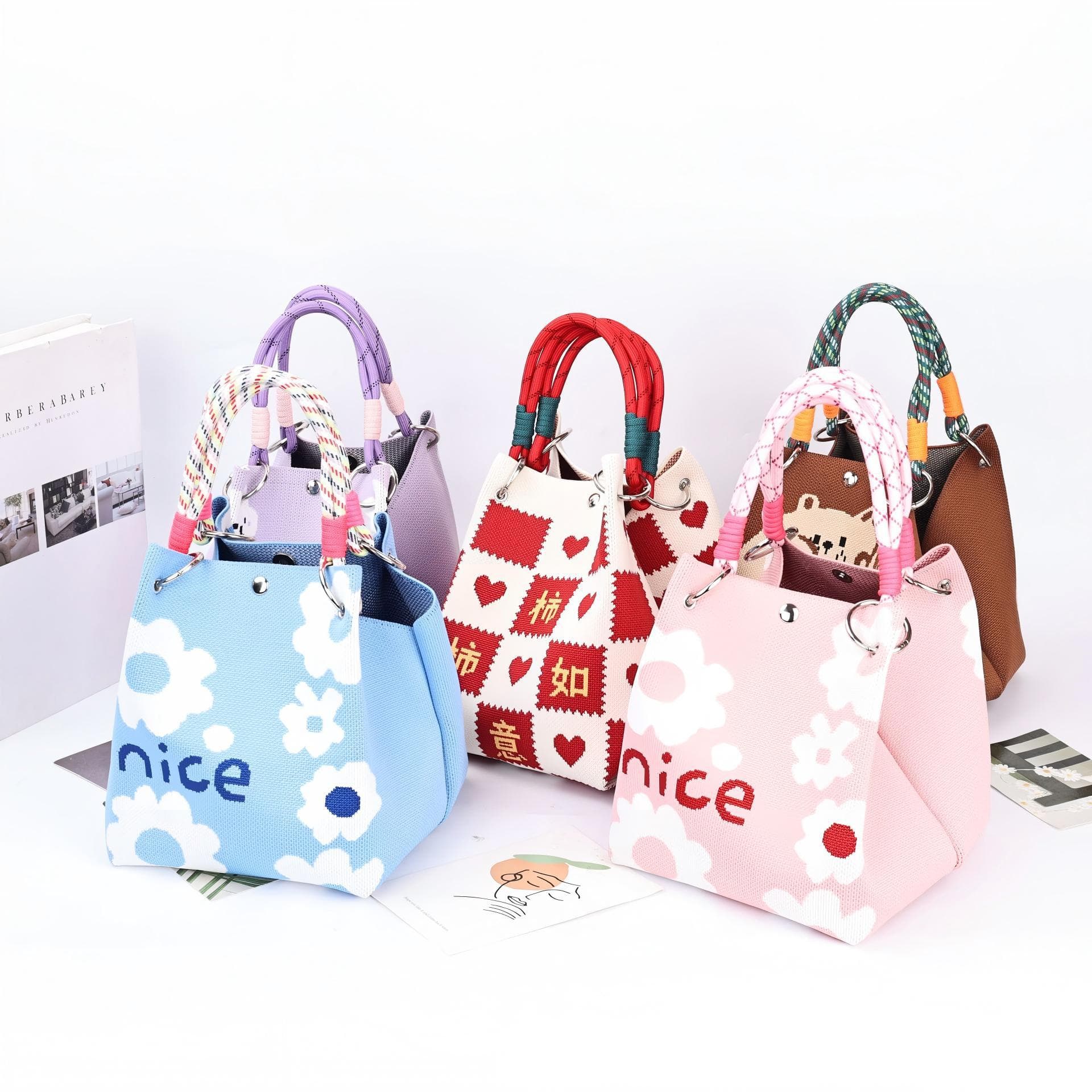 Cross-border Hot Selling Knitted Handbag Large Capacity Tote Bag Women's Commuter Fashion Shoulder Bag Customizable Tote Bag